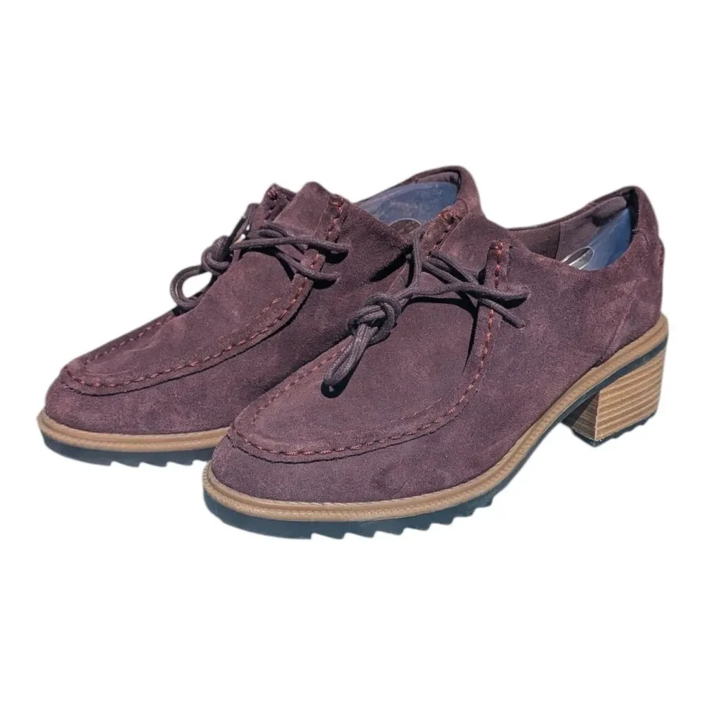 Clarks Somerset Balmer Willow Purple Suede Heeled Wallabee Loafers Womens Size 9